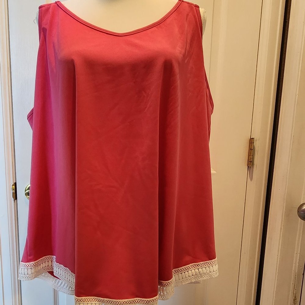 Pink Tank w/Embroidered Hem